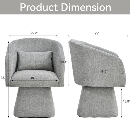 VKNOW Upholstered Swivel Dining Chairs Set of 1, Modern Dining Room Chairs with Barrel Back, Accent Arm Chair with Pillow for Dining Room, Living Room, Bedroom, Vanity, Gray