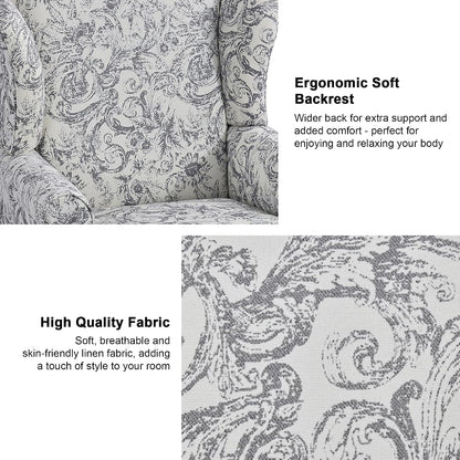 Mid-Century Modern Wingback Accent Chair, Rococo Light Grey, Set of 2 | High Back Upholstered Armchair with Solid Wood Legs, Comfy Single Sofa Reading Chairs for Living Room, Bedroom