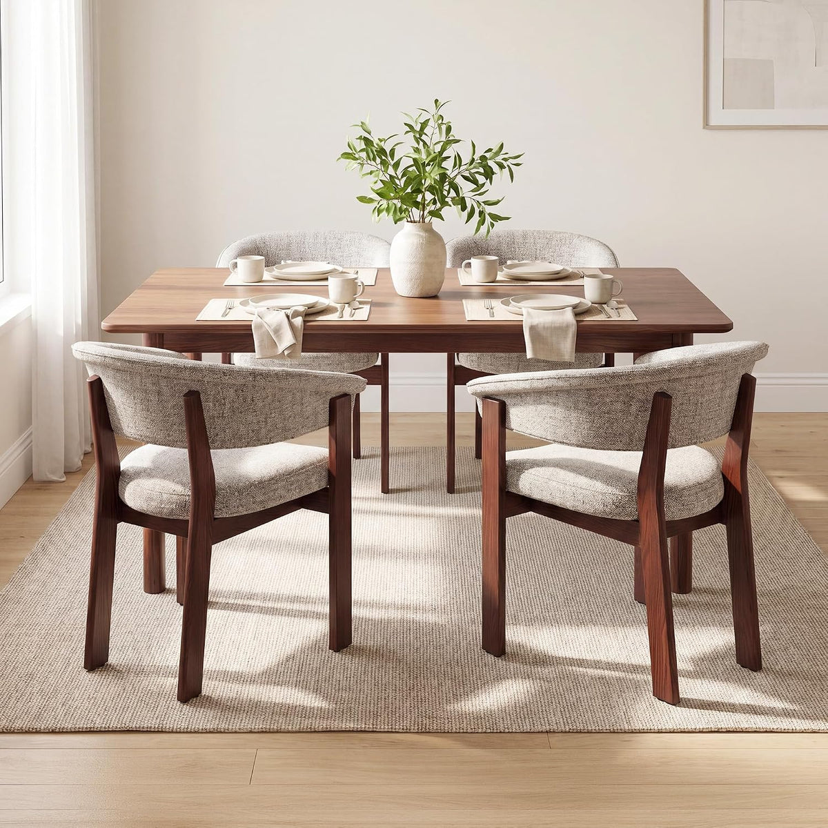 COLAMY Fully Assembled Upholstered Dining Chair, Solid Red Oak Wood Kitchen Side Chair, No Assembly Required Modern Farmhouse Dining Room Accent Seating, Single Pack,Set of 1