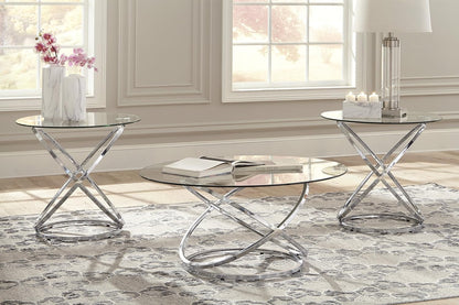 GTU Furniture Contemporary Glass Round 3-Piece Coffee Table Set, Cocktail Table with 2 Matching End Tables, Chrome Finish Finish for Living Room