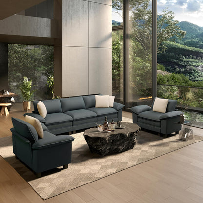 HERA'S HOUSE 3 Pieces Modular Cloud Couch and Chair Set Setional Sofa | Modern 5-Seater Sofa Set , Cyan, Wider Armrest, Comfy Deep Seat, Soft Chenille Furniture Set for Living Room