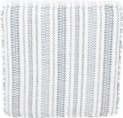 HomePop Home Decor | K7342-F2359 |Classic Square Storage Ottoman with Lift Off Lid | Ottoman with Storage for Living Room & Bedroom, Blue Stripe Large