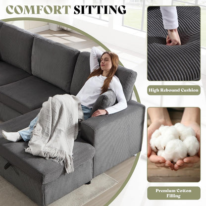 130" Sectional Couches for Living Room, Modular Sectional Sofa, Grey | Sofa Converts to Sleeper, Throw Pillows