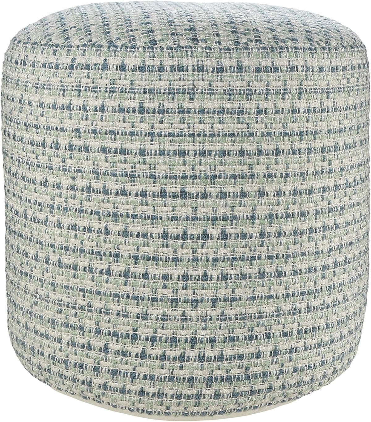 LR Home Interwoven Coastal Delight Indoor Outdoor Pouf, Blue/Green/White, 20" x 20" x 20"
