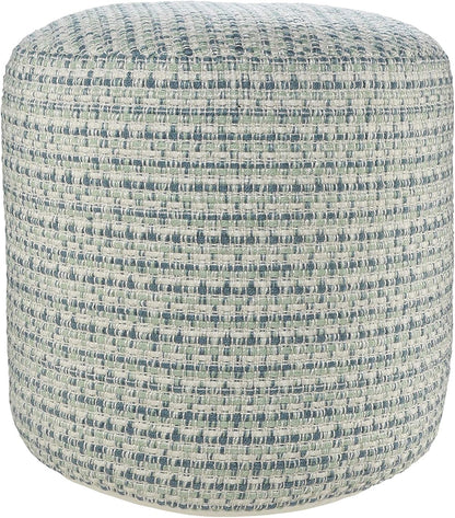 LR Home Interwoven Coastal Delight Indoor Outdoor Pouf, Blue/Green/White, 20" x 20" x 20"