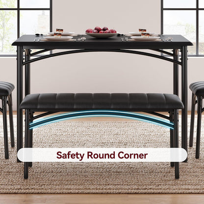 GarveeHome Dining Table Set for 4, Kitchen Table with Upholstered Chairs and Bench, Wood Rectangular Dining Table and Chairs Set for Small Space, Apartment, Dinner, Rustic Black