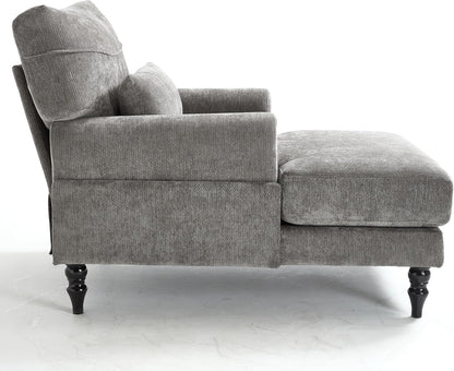 KEIKI Chaise Lounge Chair Indoor, Modern Leisure Sleeper Sofa Chair w/Double Deep Cushion, Accent Upholstered Reading Side Armchair, Recliner Arm Chairs for Living Room & Bedroom, Easy Assembly, Gray