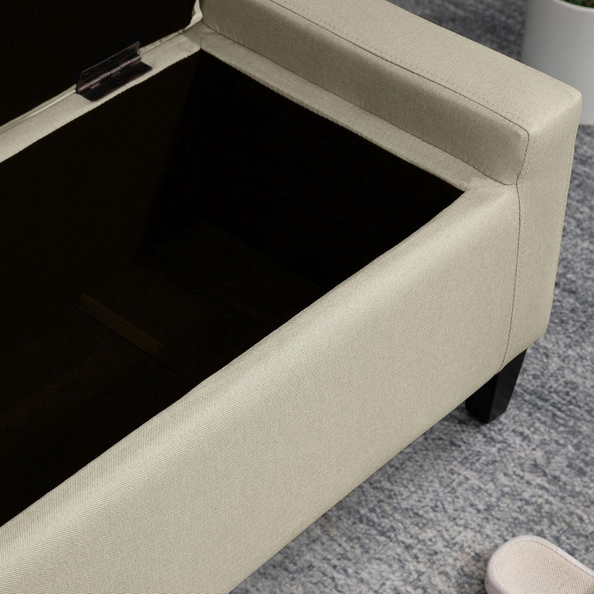 Contemporary Linen Tufted Storage Ottoman Bench Lift Top Beige Trendy Design Premium Fabric Durable Structure Spacious Storage