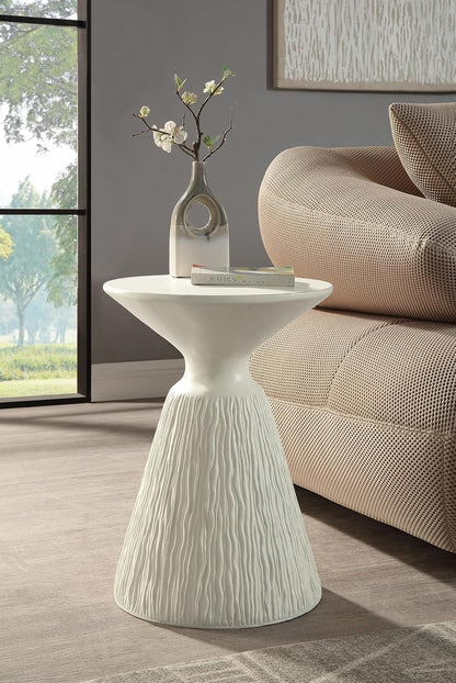 φ16 Natural White Finish Fiber Concrete Accent Table, Round Side Table for Living Room, Engineered Stone Pedestal End Table for Bedroom Small Space, No Assembly Request - White