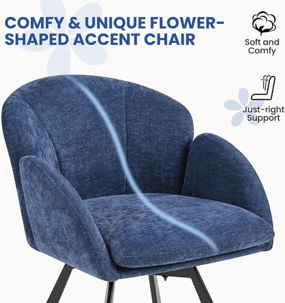 Yaheetech Swivel Accent Chair, Vanity Chair no Wheels, Blue | Chenille Desk Chair with 360-Degree Swivel Base and Seat Cushion for Living Room/Bedroom/Home Office/Makeup/Small Spaces