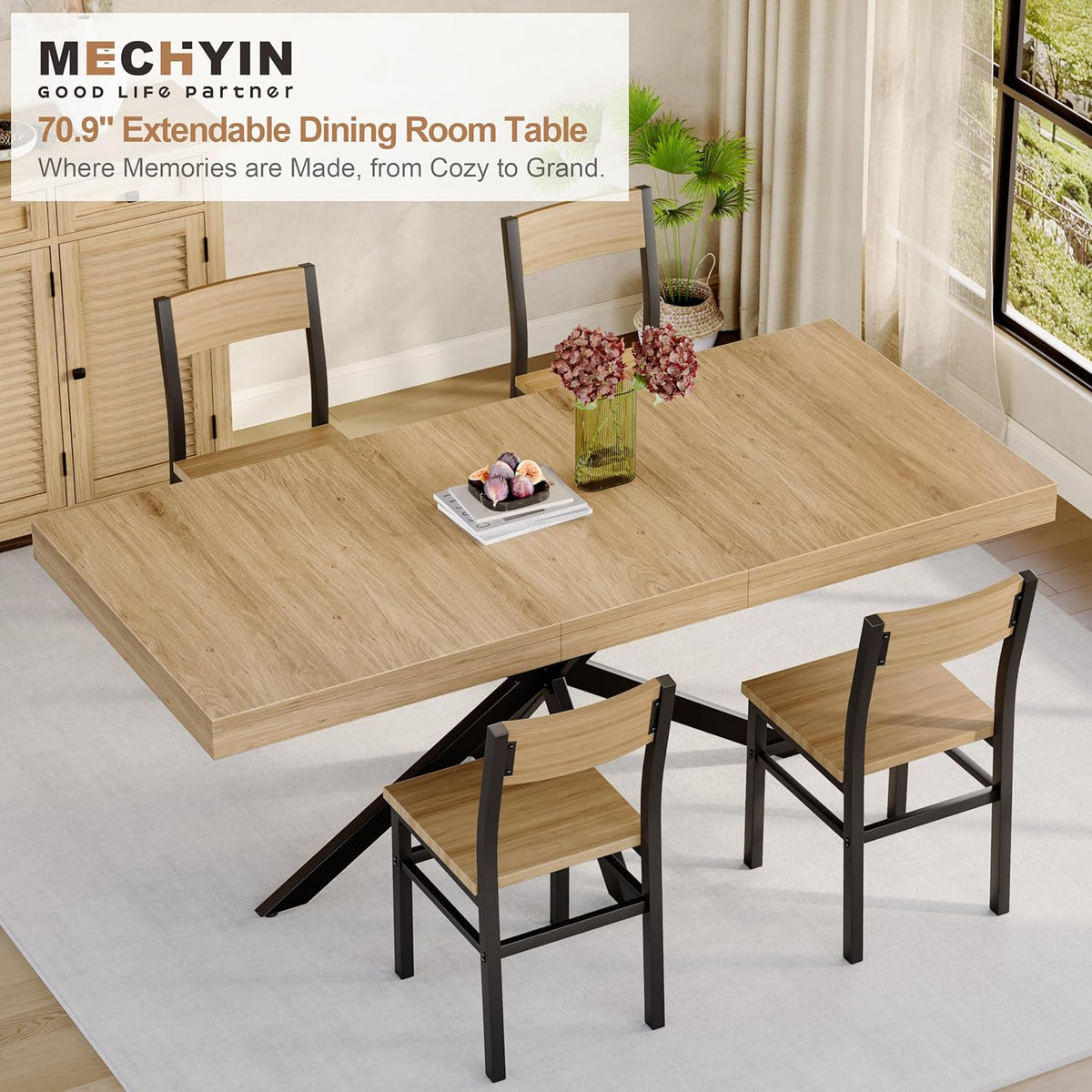 Extendable Dining Room Table for 4 6 8, 55"-71" Long Rectangle Kitchen Table,Wood Expandable Dining Table with Hidden Leaf & Storage, Space Saving, For Kitchen Dining Living Room, Farmhouse, Oak