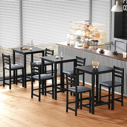 27.5 inch Bar Table and Chairs Set, Solid Wood Bar Height Pub Table and Chairs Set of 4, Counter Height Table Set, Square High Top Table and Chairs Set for Dining Room