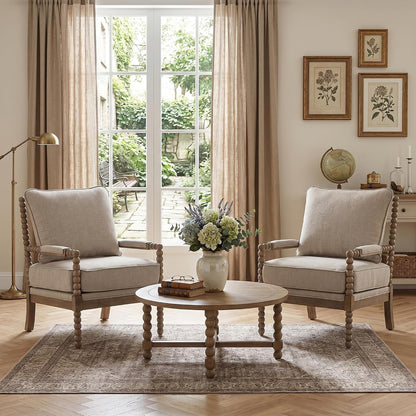 DUHOME Linen Fabric Spindle Accent Chair with Wood Frame,Modern Accent Chairs with Padded Spring Seat and Brushed White Base for Living Room Bedroom Farmhouse Home Office Belcony