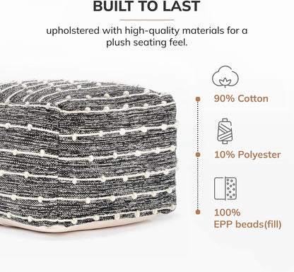 Anji Mountain Pouf Ottoman Foot Rest, Handmade Ottoman Pouf, Comfortable Foot Stool, Decorative Floor Seating for Living Room Decor, Bedroom & Home Décor Accent - Badger