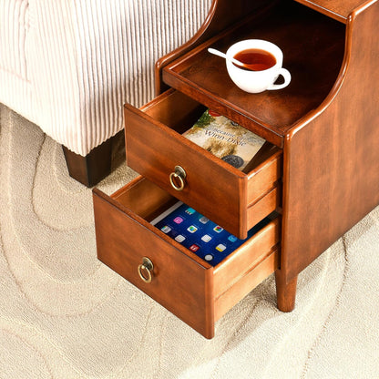 Narrow End Side Table with 2 Drawers and Pull-Out Tray, No-Tools Assembly Sofa Beside Table for Living Room, Slim Side Table with Solid Wood Legs, 11.8”W x 21.6”L x 22.9”H Caramel Brown BG-A1359-MG
