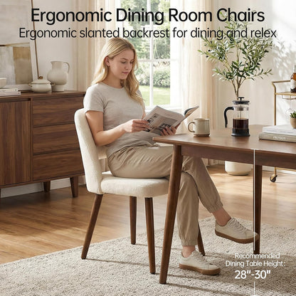 Usaint Wooden Dining Chairs Set of 4, 19.3" Modern Fabric Upholstered Dining Room Chair with Ergonomic Curved Backrest for Kitchen Dining Room and Restaurant, Beige