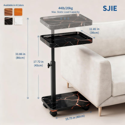 C Table End Table Adjustable Height, 360°Swivel TV Tray Table for Small Spaces, Side Tables with Wheels for Living Room and Bedroom, Bed (Black-15.7 x 11.8 inches)