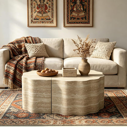 40" Nesting Set Living Room Coffee Tables, Accent Tea Table with Wooden Frame, Center Table Pre-Assembled for Apartment Balcony and Office Spaces, Beige