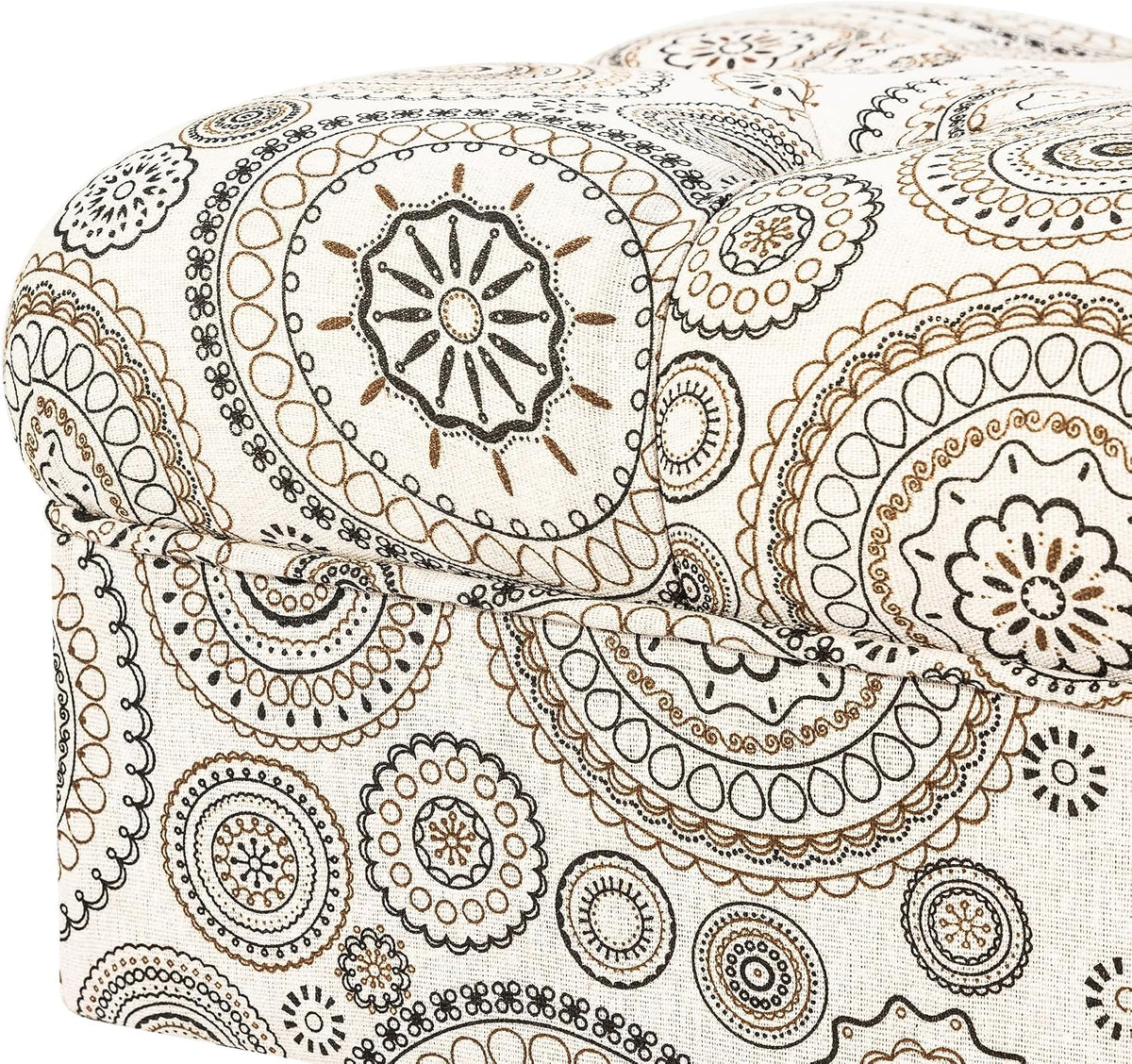 Adeco 20-inch Tufted Ottoman Stool with Wood Legs, Upholstered Foot Rest for Living Room & Bedroom, Mid-Century Boho Accent Stool, Teal Paisley Floral