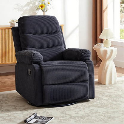 Rocking Recliner Chair,Modern Swivel Glider Recliner Chair,Corduroy Fabric Upholstery Recliner,Manual Reclining Sofa Chair for Living Room,Office,Apartment (Dark Grey)