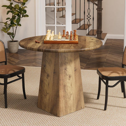 Tribesigns 31.5-Inch Round Dining Room Table for 2-4, Farmhouse Small Kitchen Dinner Table with Square Base for Dining Room Living Room, Rustic Brown