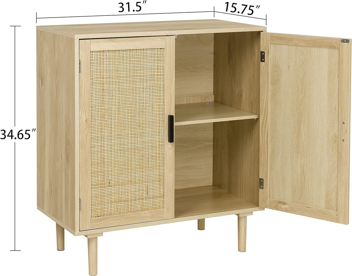 Finnhomy Sideboard Buffet Cabinet, Kitchen Storage Sideboard with Rattan Decorated Doors, Liquor Coffee Buffet, Dining Room, Hallway, Console Table, Accent Cabinet, 31.5X 15.8X 34.6 Inches, Natural
