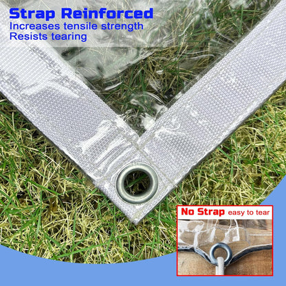 Clear Tarp 10 x10FT, 20 Mil Clear Vinyl Tarp, Small Cover Plastic Sheeting with Grommets, Double-Stitched Reinforced Edges, Heavy Duty Tarps Waterproof and Tearproof