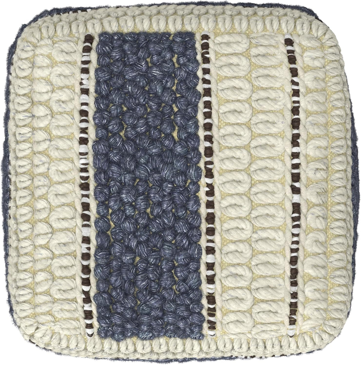 SIMPLIHOME Grady 18" Wide Square Pouf in Blue/Natural Wool and Cotton | Contemporary footstool, extra seating for living room with polystyrene bead filling, assembled; floor cushion or accent seat.