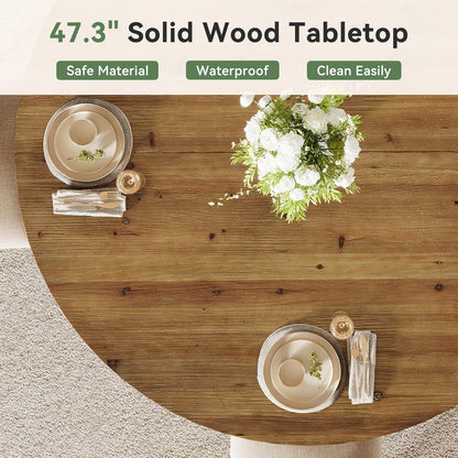 47.3" Solid Wood Dining Table for 4-6, Round Wood Kitchen Table | Farmhouse Kitchen & Dining Room Table, Sturdy and Stable, Circle Dinner Table with Wood Legs, Easy Assembly, Rustic Brown