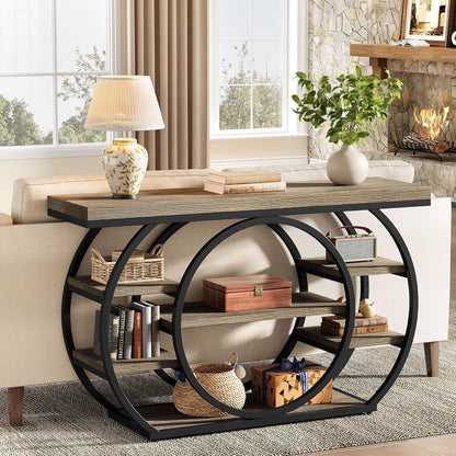 Tribesigns 47" Industrial Entryway Table with Staggered 5-Tier Shelf | Narrow Console with Metal Frame, 5-Tier Sofa Table for Living Room Entryway, Hallway, Foyer, Gray