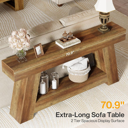 Tribesigns 70.9 Inch Long Console Tables, Farmhouse Entryway Table with Storage, 2-Tier Sofa Table Behind Couch for Entrance, Hallway, Living Room (Rustic Brown)