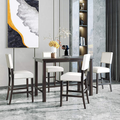 Merax 5 Pieces Counter Height Dining Set, Elegant Wooden Desk and 4 Upholstered Chairs, Perfect for Kitchen, Breakfast Nook, Bar, Living Room