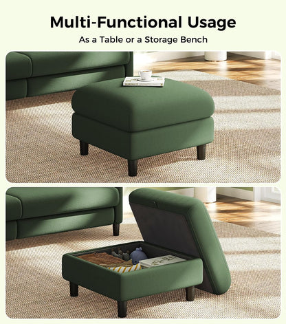 Welzona Teddy Storage Ottoman, 26.7"Large Living Room Ottoman, Coffee Table | All-Wood Ottomans with Storage, Tool-Free Setup Bench for Bedroom, for Welzona Loveseat Sofa Couch Living Room Set, Green