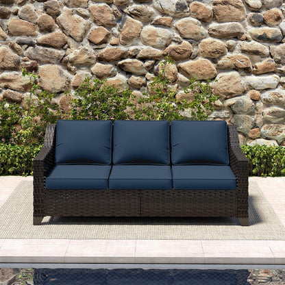 Outdoor Couch, Wicker Outdoor Conversation Set | Patio Couch with Olefin Removable Cushion, All-Weather Wicker Sofa with Deep Seat for Porch, Deck and Backyard, Blue