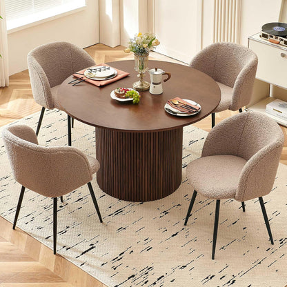 Homedot 47" Round Kitchen Dining Table Walnut for 4 with Veneer Tabletop | Farmhouse Dinner Table Fluted| Two-Part Tabletop| Rustic Circle Dining Table with Wooden Strip Base for Dining Living Room