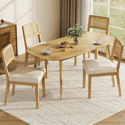 Garvee Rattan Dining Chairs Set of 4, French Country Upholstered Dining Chairs Wood Frame, Rattan Backrest, Armless Chair for Kitchen Restaurant Dining Room Bedroom, Linen, Natural