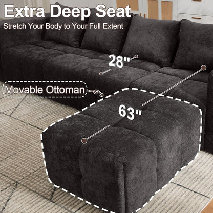119" Couch, Cloud Sectional Couch with Deep Seat, High-Density Memory Foam and Chaise, Sectional L Shaped Sofa, Couches for Living Room, No Assembly Required Tufted Sofa, Dark Grey