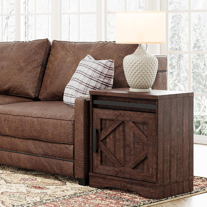 WAMPAT 24.3" H Storage Cube,Rustic End Table with Drawers and Adjustable Storage Shelves, Wood Side Table with Barn Doors for Living Room,Bedroom,Dark Walnut Brown