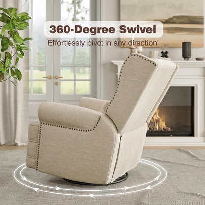 RoyalCraft Swivel Recliner Chair with Extra Large Footrest, Comfy Upholstered Glider Rocking Chair for Living Room, Bedroom and Ofice, Beige