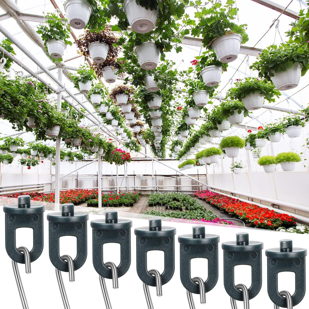 Ripeng 50 Pieces Greenhouse Hooks Hanger Twist Clips Greenhouse Fixing Clips with Stainless Steel S Hooks for Outdoor Garden Hanging Plants Plastic Insulation Netting Shading