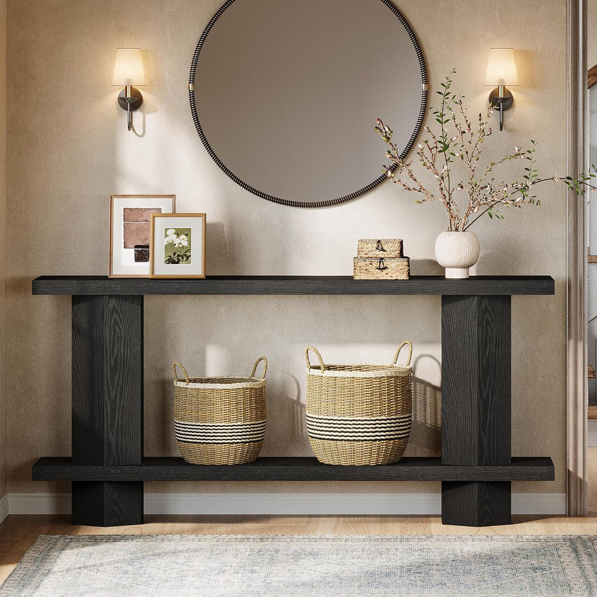 Tribesigns 71-Inch Long Console Table for Entryway, Wooden Sofa Table Behind Couch, for Living Room, Hallway, Foyer, Black