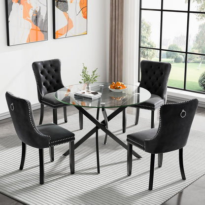 SSLine Modern 5-Piece Round Glass Dining Table Set for 4, Luxury 36" Circle Clear Glass Top Dining Room Table with 4 Clear Tufted Chairs for Kitchen Home Office