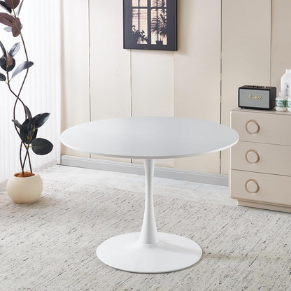 42.1" Round Dining Table Mid Century Modern Tulip Table Kitchen Dining Table for 4 People with MDF Tabletop & Pedestal Base for Coffee Office Living Room Dining Room (White)