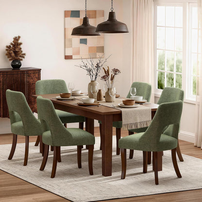 AQO Wooden Dining Chairs Set of 6, Mid Century Upholstered Kitchen Chairs Dining Room Chairs, Chenille Farmhouse Kitchen Chairs Dinner Chair for Kitchen Dining Room, Green