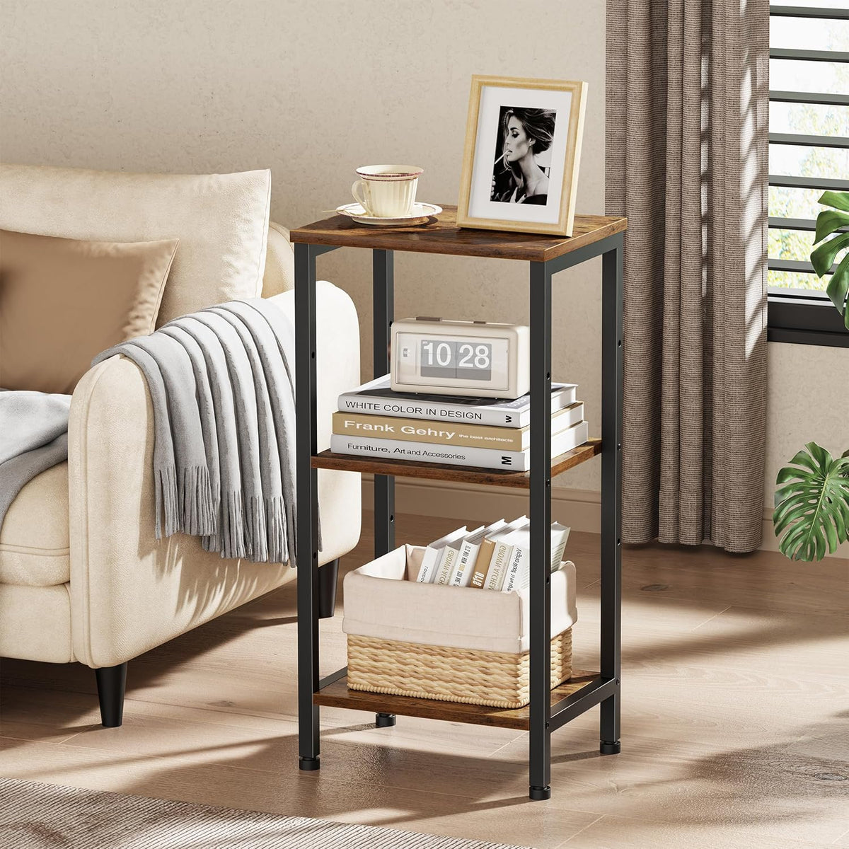 Asgolion Small Side Table, Tall End Table with Adjustable Shelf, Accent Table Stand for Home Decor, Small Entryway Table, Bedroom Nightstand, Living Room, Office, Rustic Brown