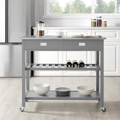 Crosley Furniture Chloe Rolling Kitchen Island | Storage Cart, Microwave Stand, Wine Rack, Gray
