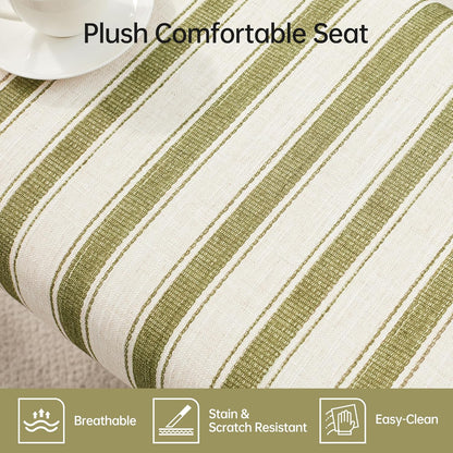 VKNOW 41" Upholstered Entryway Bench, End of Bed Bench with Cushion and Rubber Wood, Kitchen Dining Bench, Striped Bench for Dining Table, Bedroom, Living Room, Green