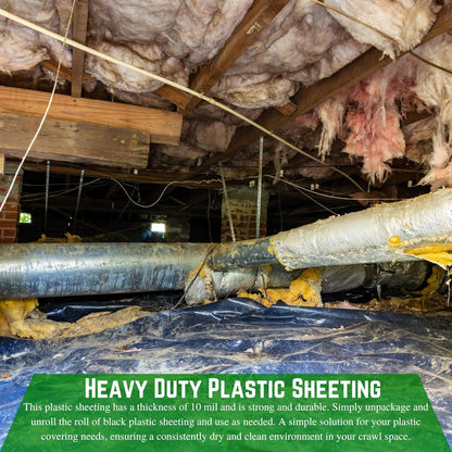 Farm Plastic Supply - Crawl Space Vapor Barrier - 10 Mil - Black Vapor Barrier, Thick Plastic Sheeting, Heavy Duty Polyethylene Film, Drop Cloth Covering for Crawlspace, Basement (24' x 100')