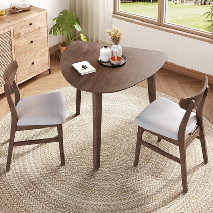 P PURLOVE Modern 3 Piece Table Set, Triangular Table and 2 Curved Wood Chairs for Living Room, Dining Room, Kitchen, Small Space, Minimalist Space-Saving (Brown and Grey)