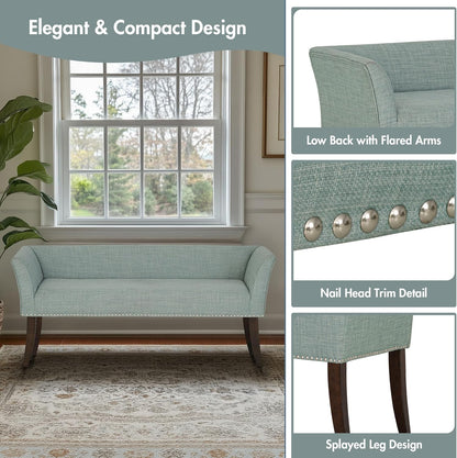 Madison Park Accent Bench for Living Room, Upholstered with Nailhead Trim, & Padded Seat Entryway Bench Small, End of Bed Bench with Back, 49.5" W x 19.25" D x 23" H, Light Blue